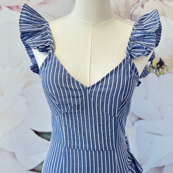 The Fifth Label Blue and White Striped Ruffle Mini Women's Dress XS - Picture 9 of 11
